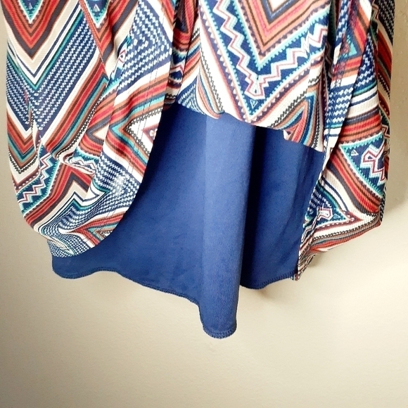 Naif Woman's Chevron Print Flounce Sleeves Smocked Neck Shift Tunic Dress Size S - Picture 8 of 16